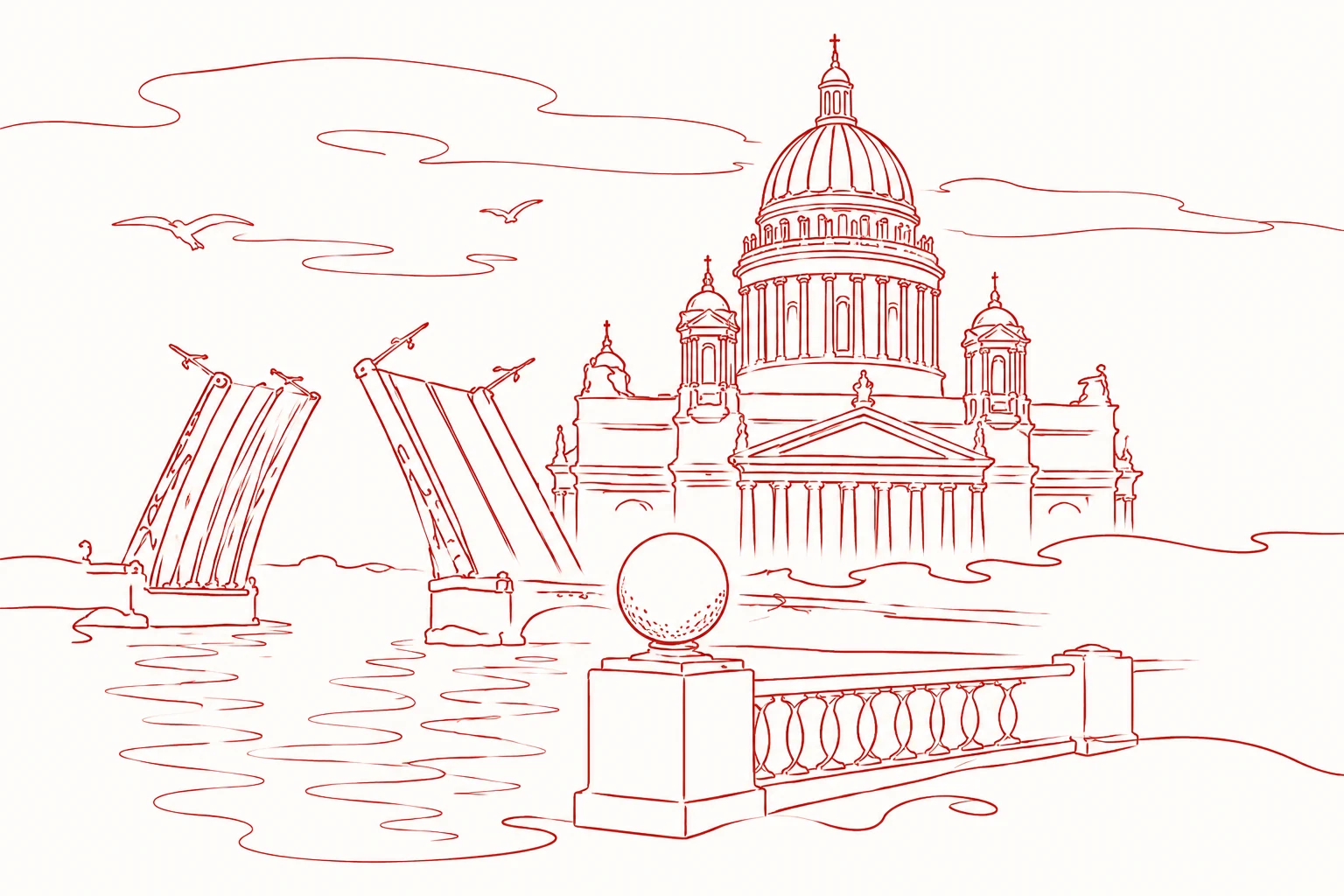 Петербург: Исаакиевский собор, разведённый мост и Нева